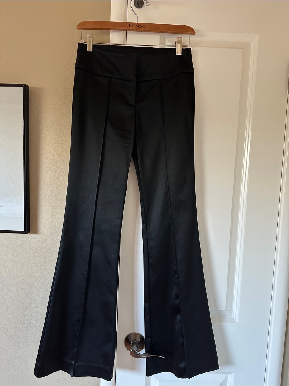 bebe Black Flare Dress Pants with Tailored Front Seams low rise